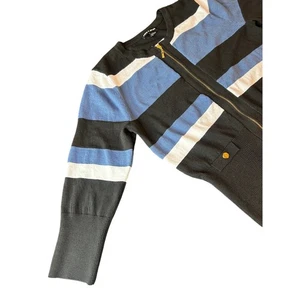 Cotton- 3/4 ribbed sweater- Large - navy - front gold zip cardigan Academia - Picture 1 of 8