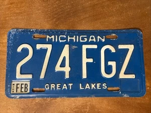 Matrícula de Michigan 1984 Great Lakes azul # 274 FGZ - Imagen 1 de 2