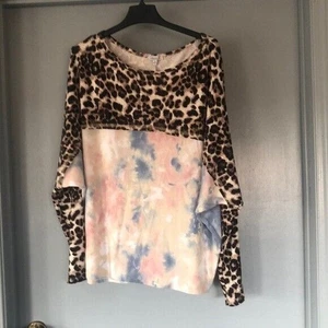 White Birch Womens Sz 2X Tie Dye Animal Leopard Print Pullover Top Long Sleeve - Picture 1 of 6