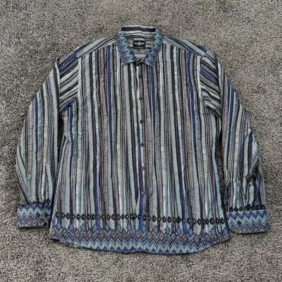 Barabas Shirt Mens XL Multicolor Psychedelic Striped Button Up Classic Fit - Image 1 of 4