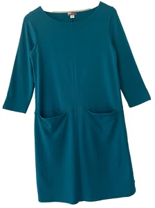 zinni Garnet Hill size XS blue shift dress 3/4 sleeves with pockets cotton blend - Picture 1 of 7