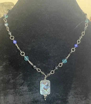 Sterling Silver And Abalone Beaded Boho Pendant Necklace 19” Adj - Image 1 of 4