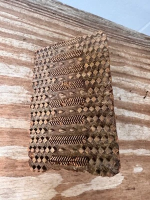 Antique Hand Carved Textile printing Wooden Block Stamp 6" x 4" - Image 1 of 4