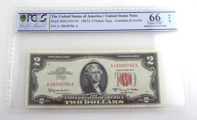 1963A - $2 Red Seal Legal Tender Note - Gem Unc 66 - PCGS ~#6438 - Image 1 of 4