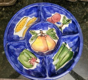 Vintage Colorful GEI Hand Painted Ceramic FRUIT & VEGGIES 5 Section Relish Dish - Picture 1 of 3