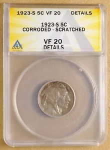 1923 S Buffalo Nickel ANACS VF 20 Details - Picture 1 of 2