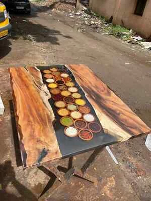 Handmade Spices Mountain River Epoxy Table – Live Edge Walnut Dining Table - Image 1 of 4