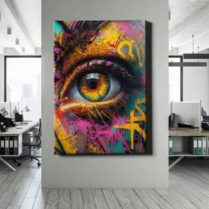 ✅LEINWANDBILD AUGEN GRAFFITI STREETART FARBENFROH MODERN KUNST WANDDEKO EXKLUSIV - Bild 1 von 6