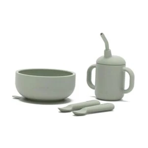 First Bites Silicone Baby Feeding Set - Baby Led Weaning Starter Kit Sage - Picture 1 of 7