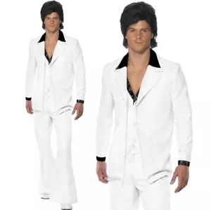 1970s 70s Disco Suit White Fancy Dress Costume Saturday Night Fever by Smiffys - Picture 1 of 5