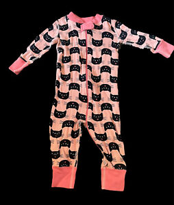 Hanna Andersson Long Pink Black Kitty Cat Pajama Halloween 70cm 70 9 12 One
