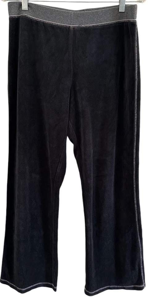 CAbi Black Velour Pull On Lounge Pants Embroidered Floral Patch Sz M - Image 1 of 4