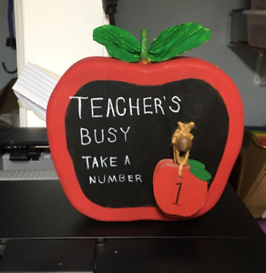Teacher’s Busy Take a Number Wooden Apple Cut Out Decoration