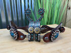 Ladies Western Turquoise Crystal Bling Spurs w Fancy Leather Straps