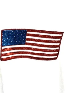 JEANETTE WHITE T SHIRT WITH SEQUIN & BEADS AMERICAN FLAG 4th JULY HOLIDAY LARGE - Picture 1 of 3