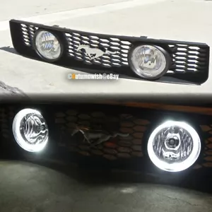 For 05-09 Mustang 4.0L V6 Plastic Mesh Grill Grille w/ Dual Halo Clear Fog Light - Picture 1 of 1