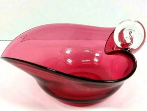 Vintage Pilgrim Cranberry Art Glass Heart Bowl Candy Dish Clear Spiral Handle  - Picture 1 of 9