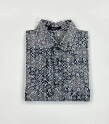 Men's Grey & White Zegna Sport Shirt XL Extra Large Ornate Floral Long Sleeved A — 第 1/4 张图片