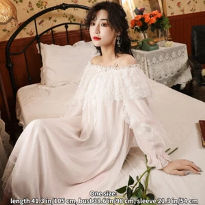 Ladies Lace Nightdress Retro Nightie Ruffle Lolita Off Shoulder Nightgown  Dress - Picture 1 of 17