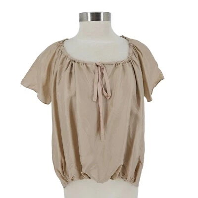 Elizabeth & James HiLo Blouse Silk Camel Brown Short Sleeve Shirt Top Womens XS - Image 1 of 4