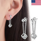 Long Silver Crystal Dangle Drop Stud Earrings Women's Jewelry Gift Us