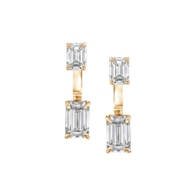 Women Diamond Drop Earring Lab Grown Emerald Cut 3 Carat 18k Yellow Gold - Image 1 of 4