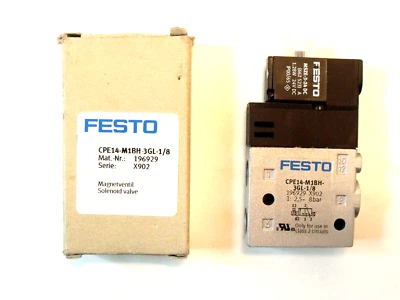 NIB Festo 196929 Model CPE14-M1BH-3GL-1/8 Air Solenoid Valve:  3/2, 900L/min - Image 1 of 4