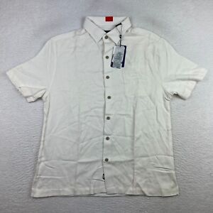 Nat Nast Luxury Originals Men Size Medium Ivory Silk & Cotton S/S Casual Shirt