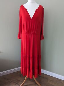 Boden J0217 Tiered Jersey Midi Maxi Dress Red Size 12