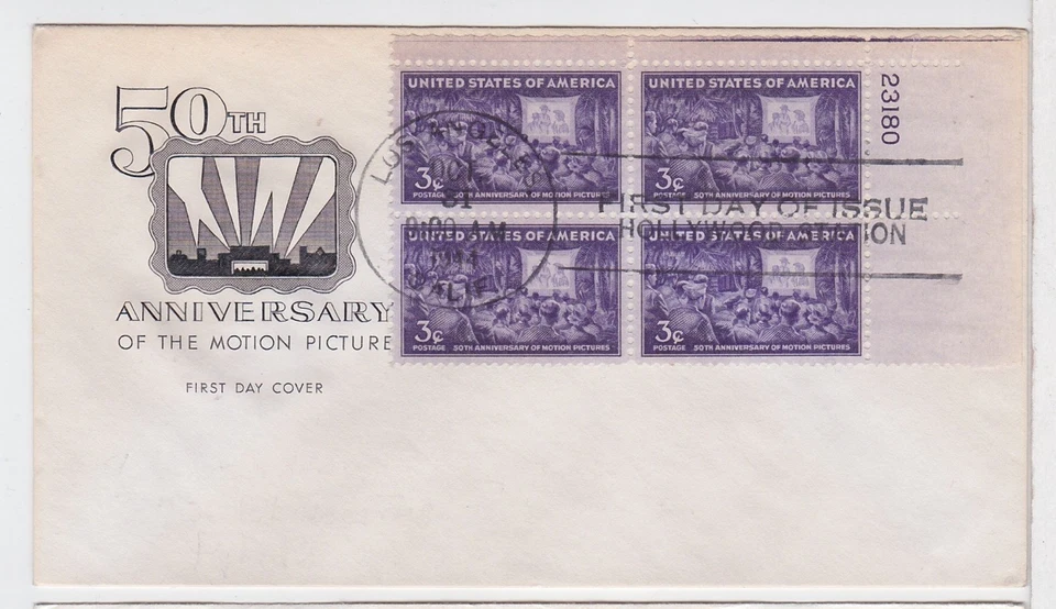 TurtlesTradingPost- Motion Pictures Anniversary 1944 FDC #926 Farnam Plate Block - Image 1 of 1