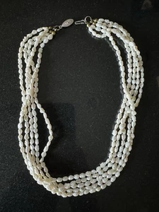 5 Strand Seed Pearl Necklace 18” Vintage w Filigree Clasp Rice Pearls 3/4 cm - Picture 1 of 9