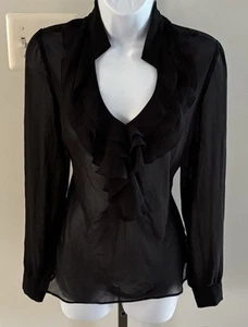 NWT New York & CO Sheer Black Lace & Ruffles L/S Top Ladies Sz 6 - Picture 1 of 6