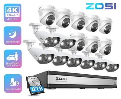 Sistema de cámara de seguridad ZOSI 16CH 4K 8MP POE NVR 4TB audio AI detección de automóviles H.265+ Foto 1 de 4