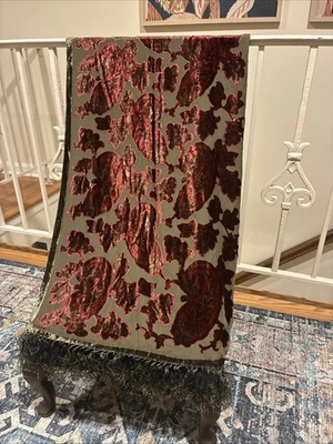 Lauren Ralph Lauren burgundy and olive Paisley velvet silk fringed wrap scarf - Image 1 of 4