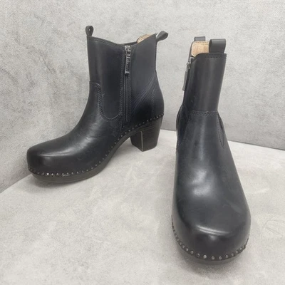 Dansko Ankle Boots 8 Black Leather Shayna Clogs Chunky Scandinavian Boho New$190 - Image 1 of 4