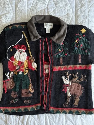 圣诞毛衣女式 S 码假日圣诞老人开衫丑陋毛衣 — 第 1/4 张图片