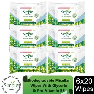 SIMPLE Einfache biologisch abbaubare Mizellentücher mit Glycerin & Pro-Vitamin B5, 6er Pack