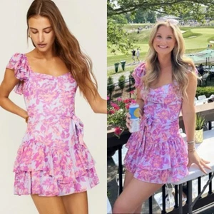 Mameluco Amanda Uprichard Mackey Rosa Púrpura Floral Volantes Para Mujer Mediano - Imagen 1 de 17