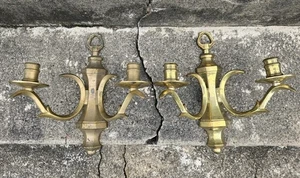 Heavy Brass Pair Wall Sconce India Double Arm - Picture 1 of 10