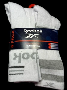 Reebok Crew Socks Mens 6-12.5 White 5 Pack Logo Performance Cushion Comfort Gym - Picture 1 of 19