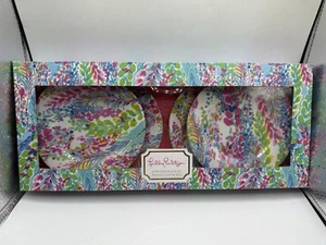 Lilly Pulitzer Catch The Wave 4-teiliges Vorspeisenteller-Set Neu im Karton - Bild 1 von 6