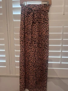 ENTRO Ladies' Large PALAZZO PANTS leopard print Tie Waist Belted - Picture 1 of 3