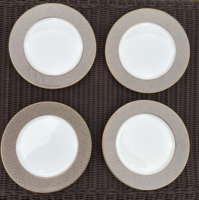 Lot Of 4 Terra Brown Block Spal Porcelain Gold Rim Salad Plates 7 7/8” Portugal - Image 1 of 4