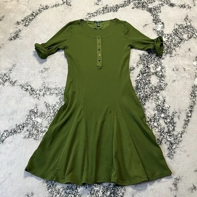 Vestido Ralph Lauren Para Mujer Talla Grande Verde Oliva Henley Dolman Tejido Informal Acampanado Foto 1 de 4