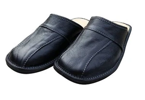 Men's Leather Slippers Shoe Sandal Slides Slip On Mules Black Scuffs Size 6-11 - Picture 1 of 8