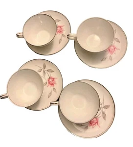 Noritake Rosemarie #6044 8Pc Tea/Coffee Set Cup and Saucer, 8oz Capacity - Picture 1 of 6