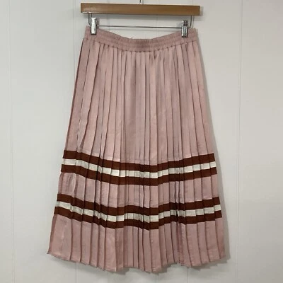 Falda Endless Rose Para Mujer M Rosa Satinado Plisado Rayas Cintura Elástica Midi Nueva Con Etiquetas Foto 1 de 4