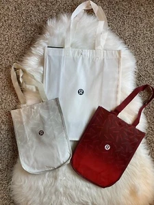 Lululemon Reusable Shopping Tote Bag Large White Small White Red Lot 3 New - Picture 1 of 1