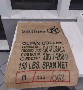 BURLAP CLEAN COFFEE SACK BAG SERTINSA CLEAN COFFEE GUATEMALA 150 LB CAROILL 3FT+ - Picture 1 of 6