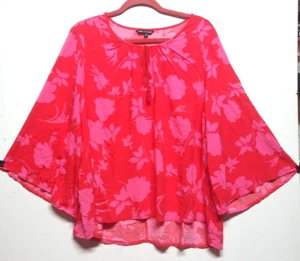 Womens bell sleeve top Plus size 3X floral 3/4 sleeve blouse pullover soft coral - Picture 1 of 8